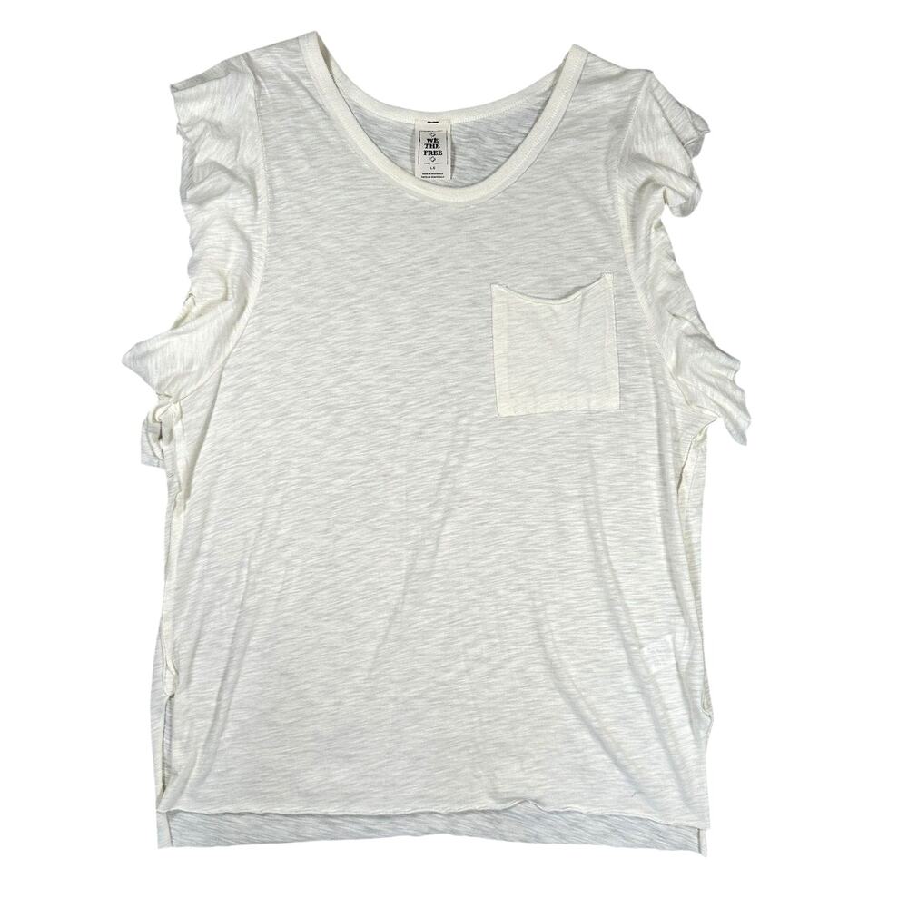 Free People Pocket Tee L Flutter Sleeve Top Shirt Boho Casual White We The Free